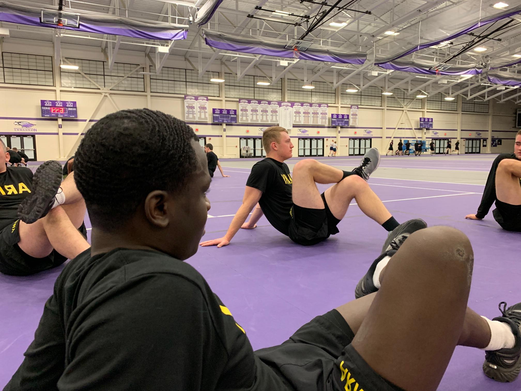 ROTC students streching