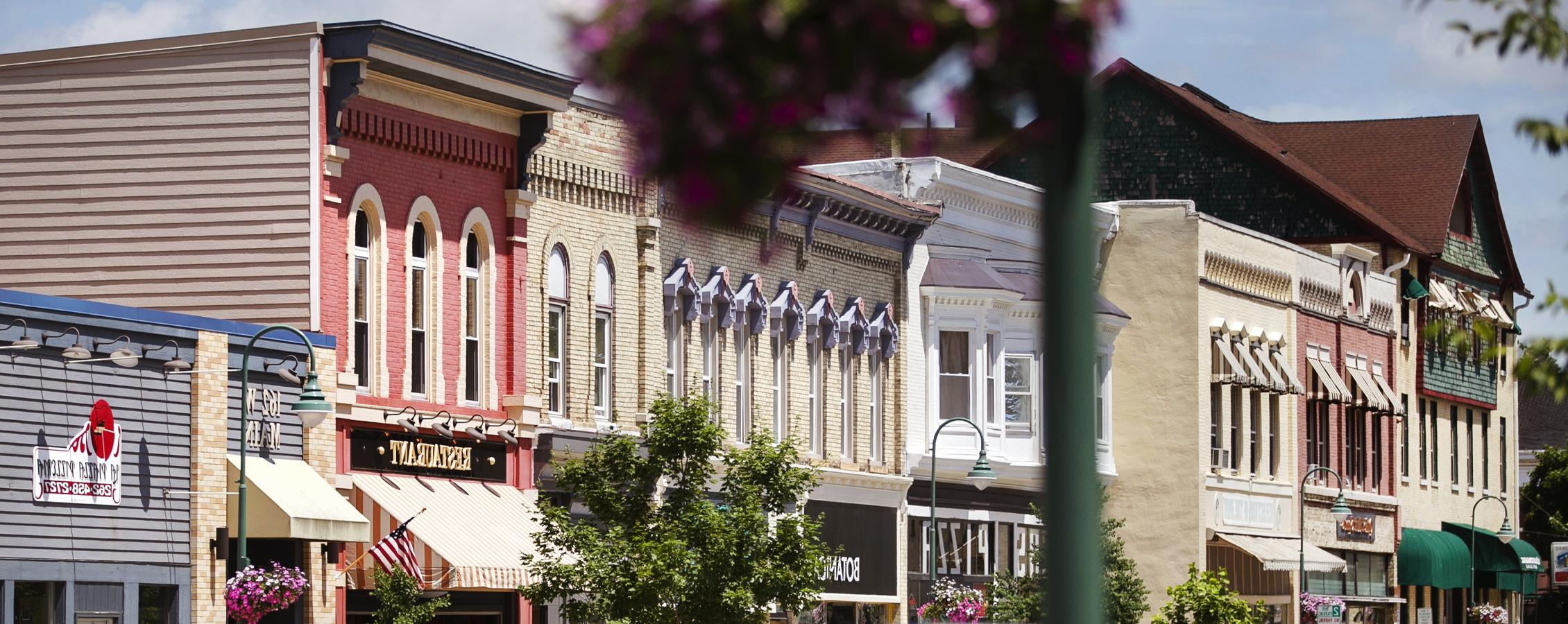 Colorful buildings in downtown Whitewater.