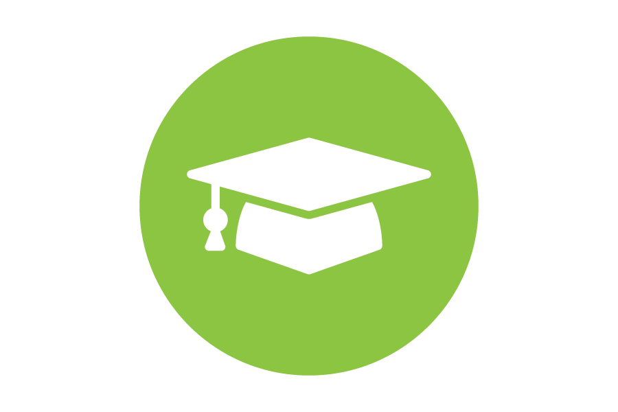 Green icon of a graduation cap.