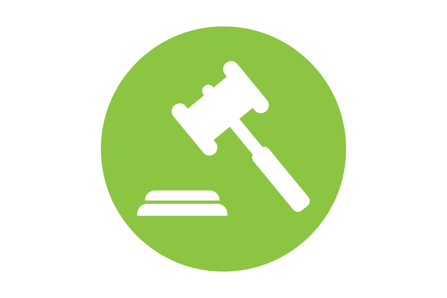 Green background icon with a gavel on it.